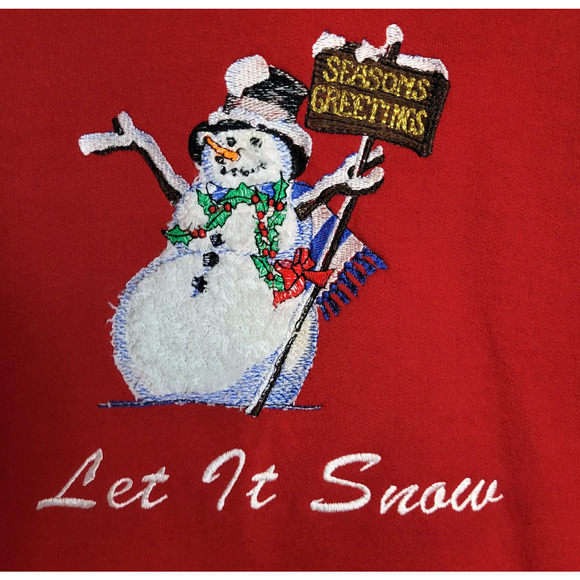 Vintage Jerzees Snowman Sweatshirt Top Womens L Red Applique Embroidered Holiday - Picture 2 of 12